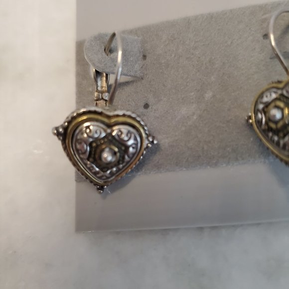 Brighton Heart Two Tone Silver and Gold Leaver Back Earings Rare - Picture 2 of 6